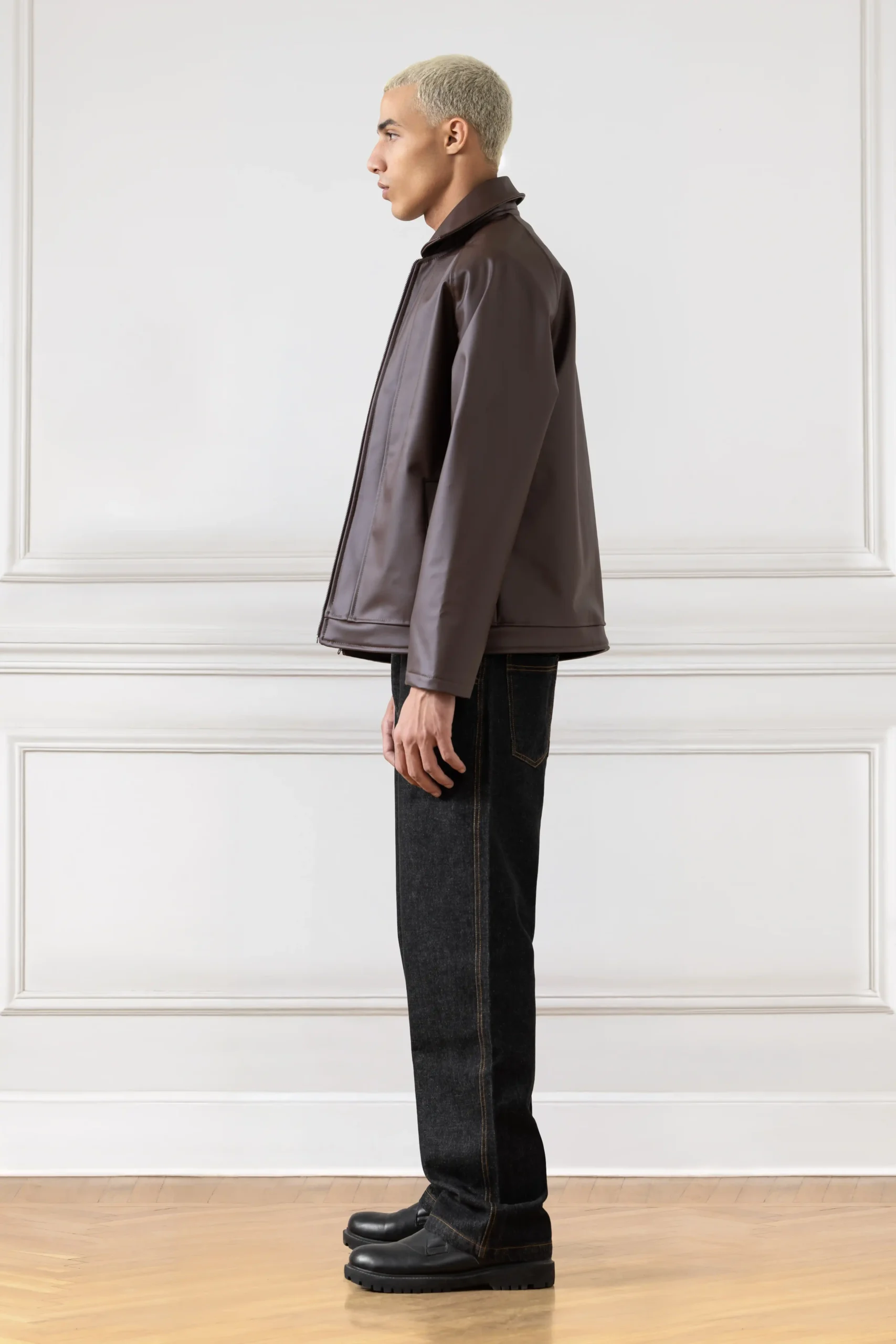 Essential Leather Jacket (BROWN) - Image 3