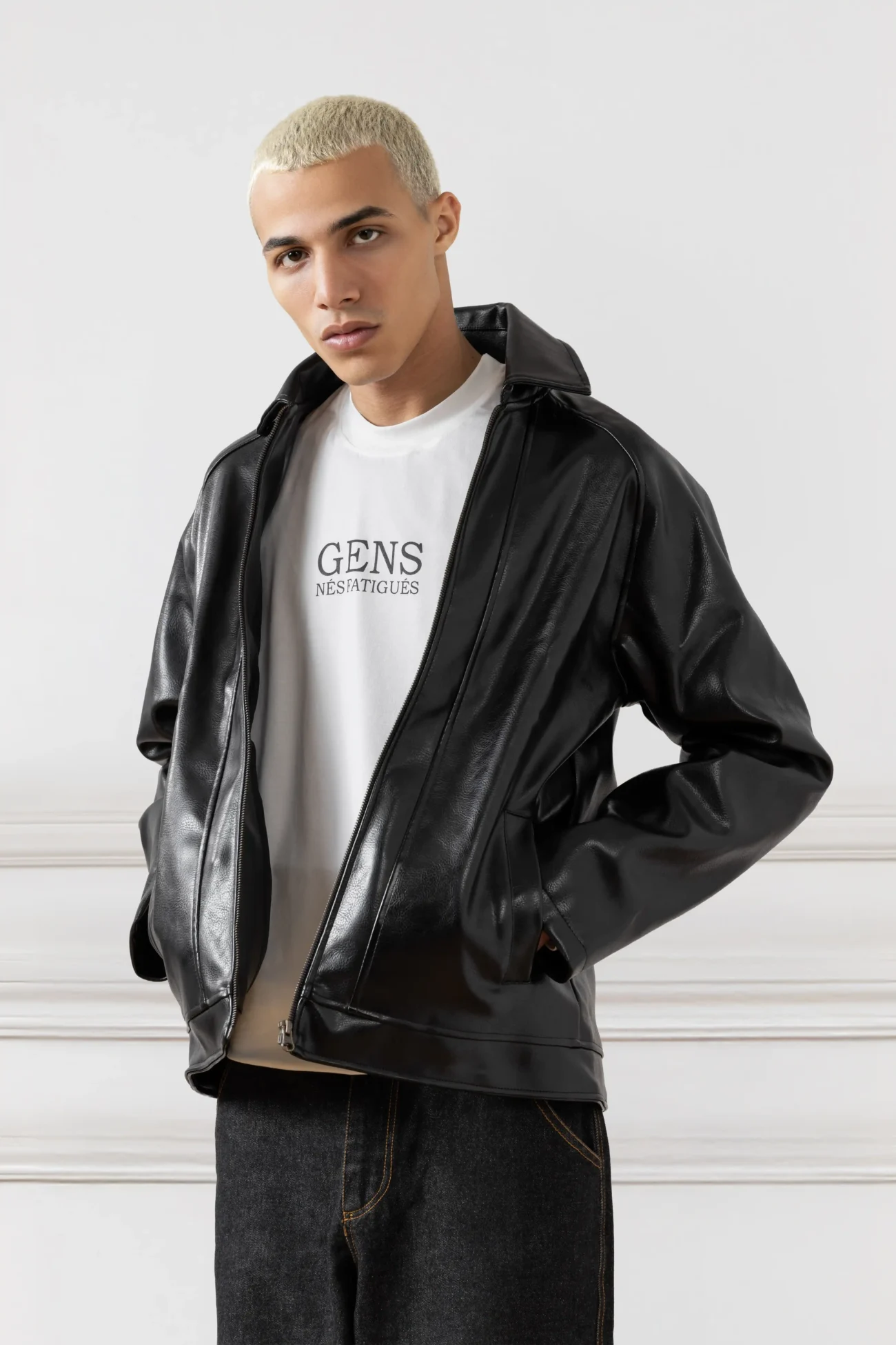 Essential Leather Jacket (BLACK) - Image 5