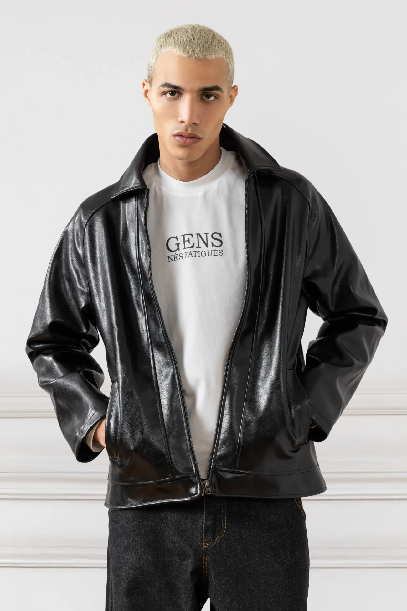 Essential Leather Jacket (BLACK) - Image 4